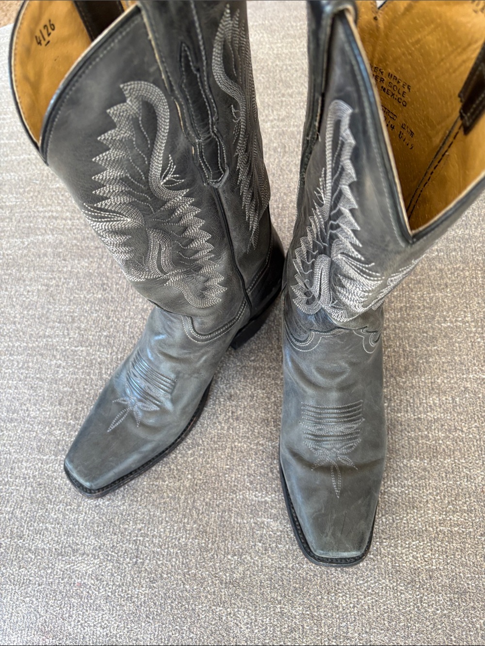 DAN POST Crazy Cow Leather Boots Charcoal Gray Black Cowgirl Boho Sz 8.5 med - Picture 9 of 9